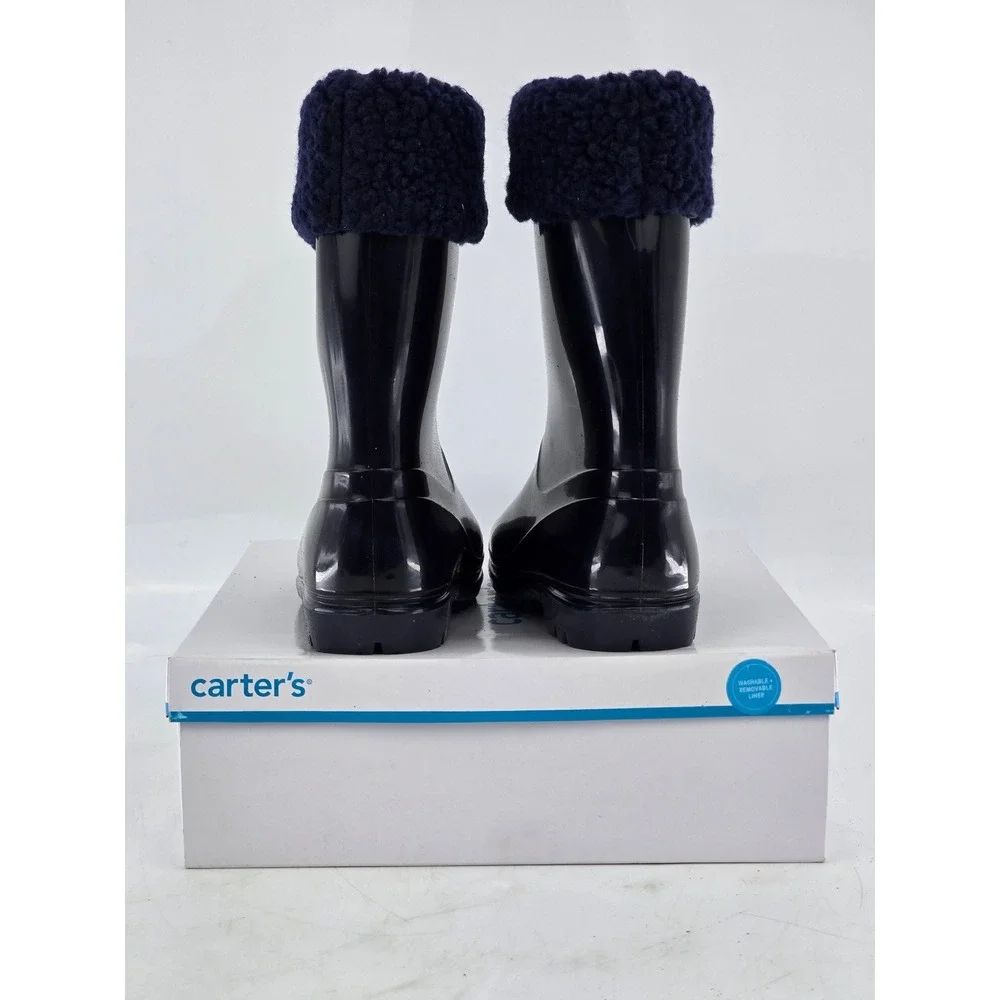 Carter's Tank Waterproof Sherpa Lined Rain Boots Toddler 12 Navy Blue NEW